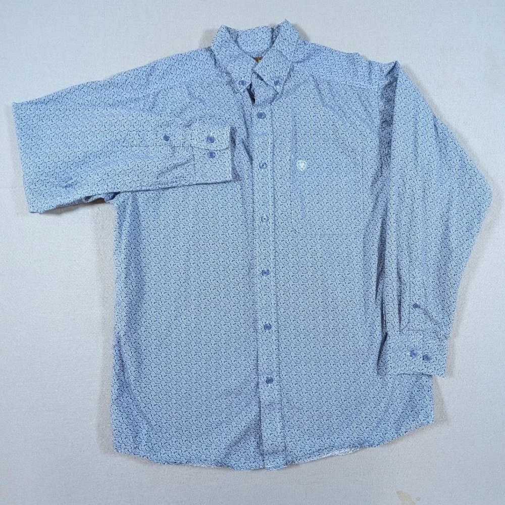 Ariat Button Down Shirt Mens Medium Blue Long Sleeve Western Cowboy
